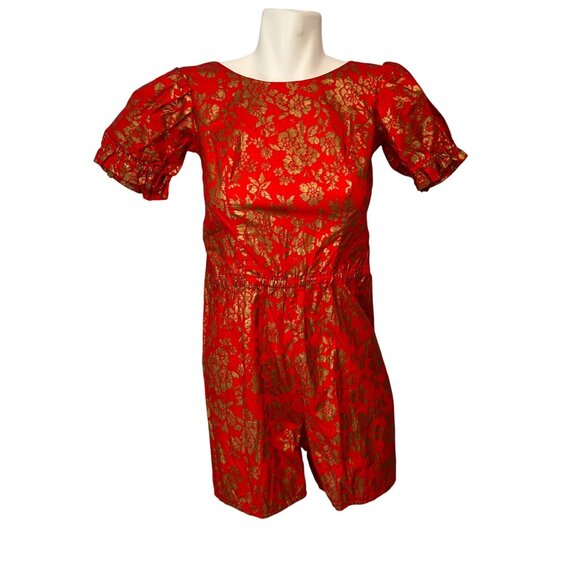 Vtg 70s H Bar C Red Gold Floral Romper One Piece 100% Cotton Size 6 Womens - Picture 1 of 6